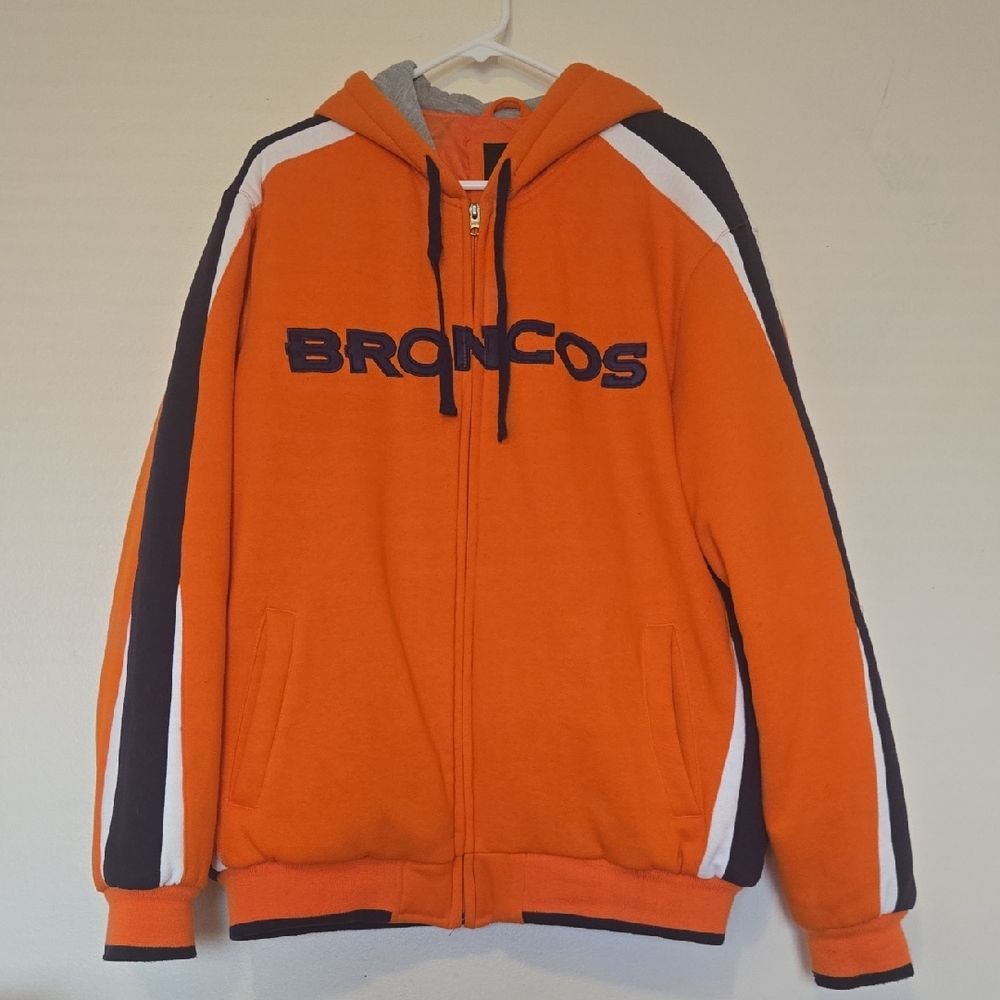 Orange Broncos Coat with Blue and White Accents
